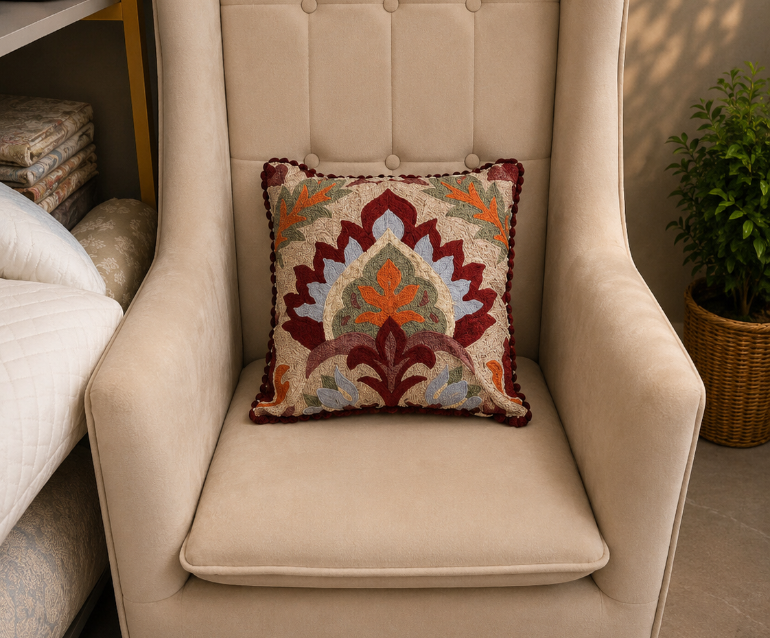 Heritage Floral Embroidered Cushion Cover