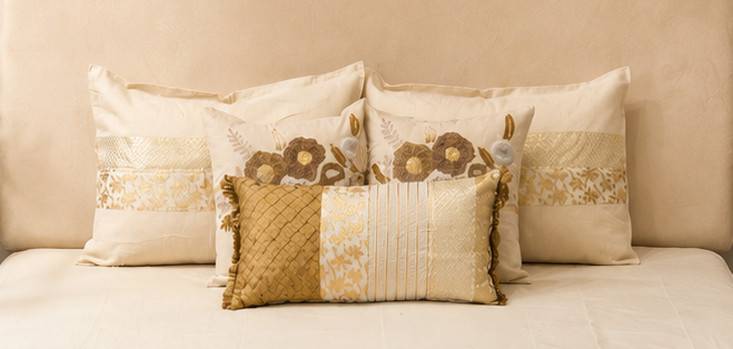 Ivory Opulence Gold Accent Bed Ensemble