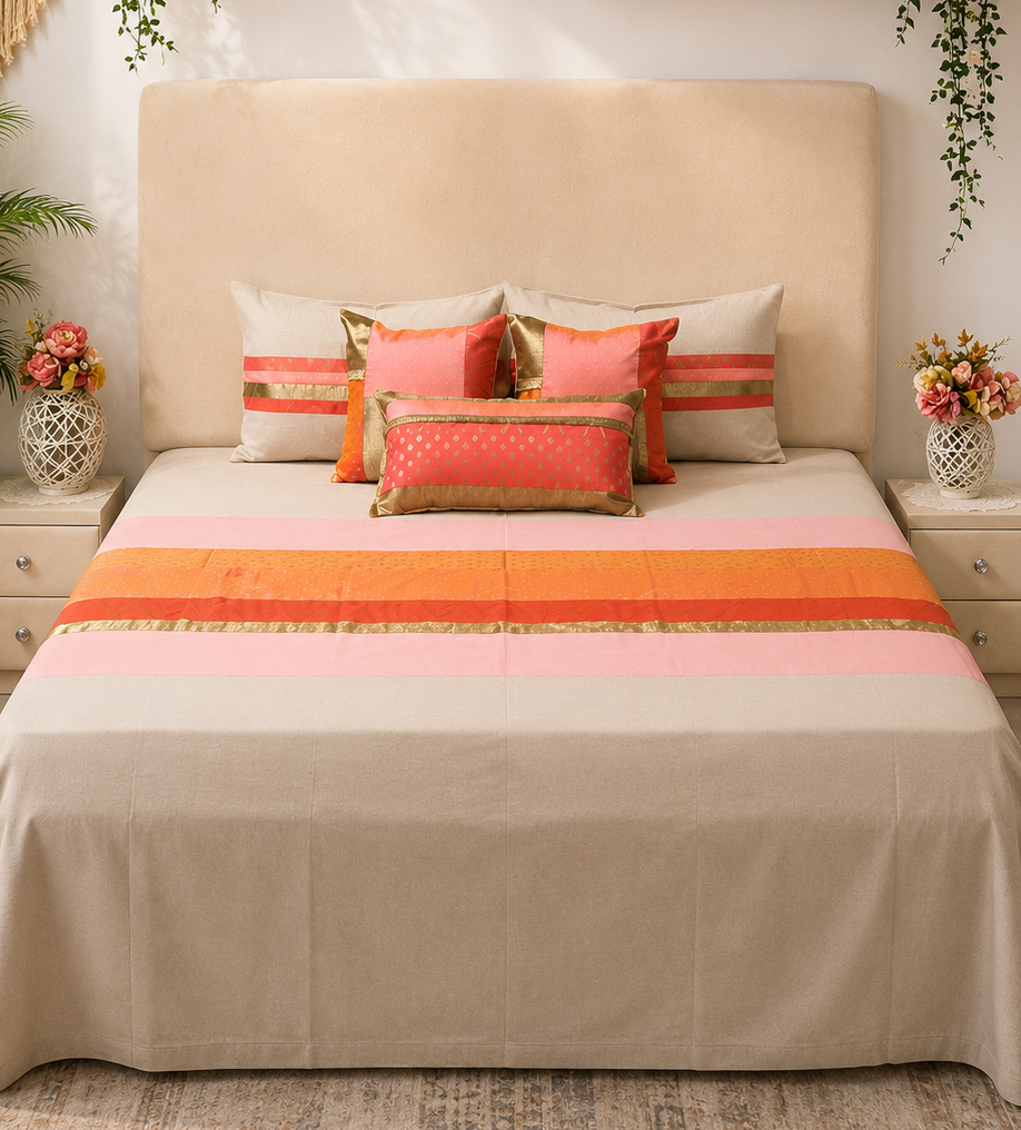 Coral Radiance Gold Accent Bedsheet Set