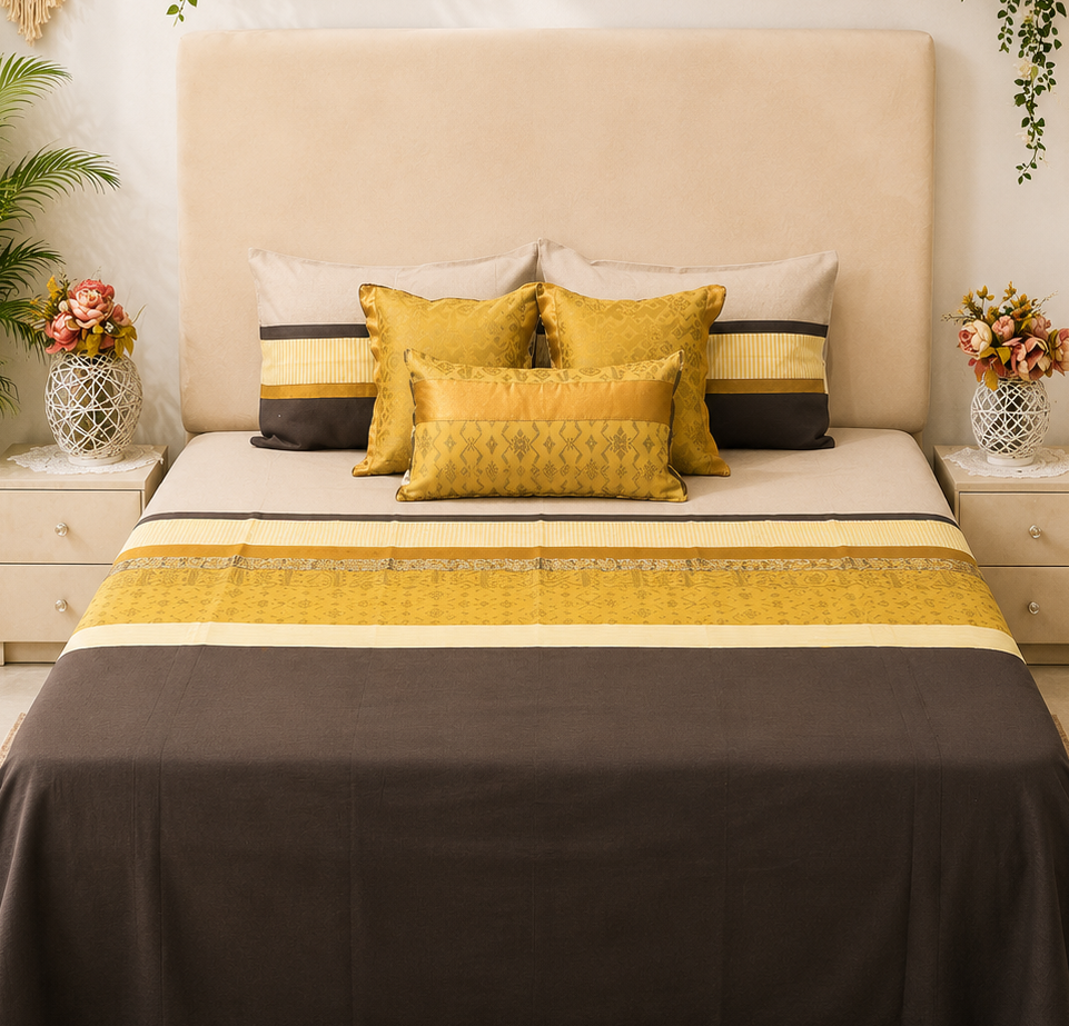 Mustard Royale Charcoal Accent Bedsheet Set