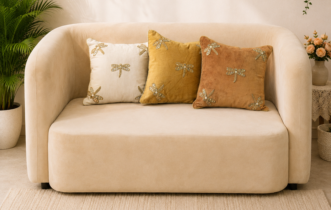 Golden Dragonfly Embellished Cushion Cover Set