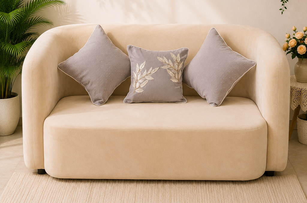 Taupe Leaf Embroidered Cushion Cover Set
