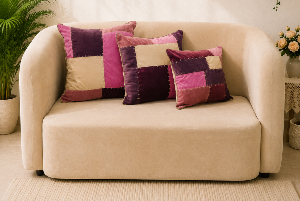 Pink, Plum & BeigeBerry Patchwork Cushion Cover Set
