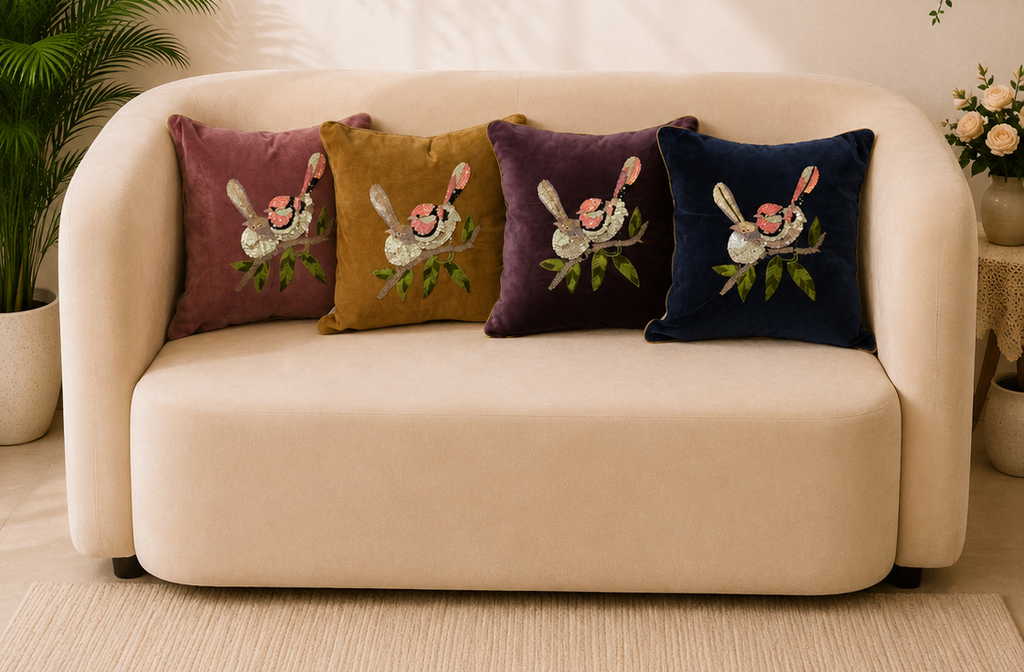 Embroidered Bird Cushion Cover Set