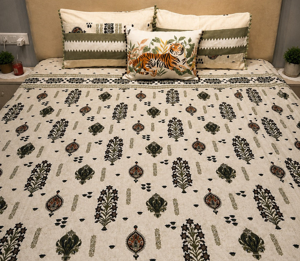 Olive Heritage Botanical Bedsheet Set