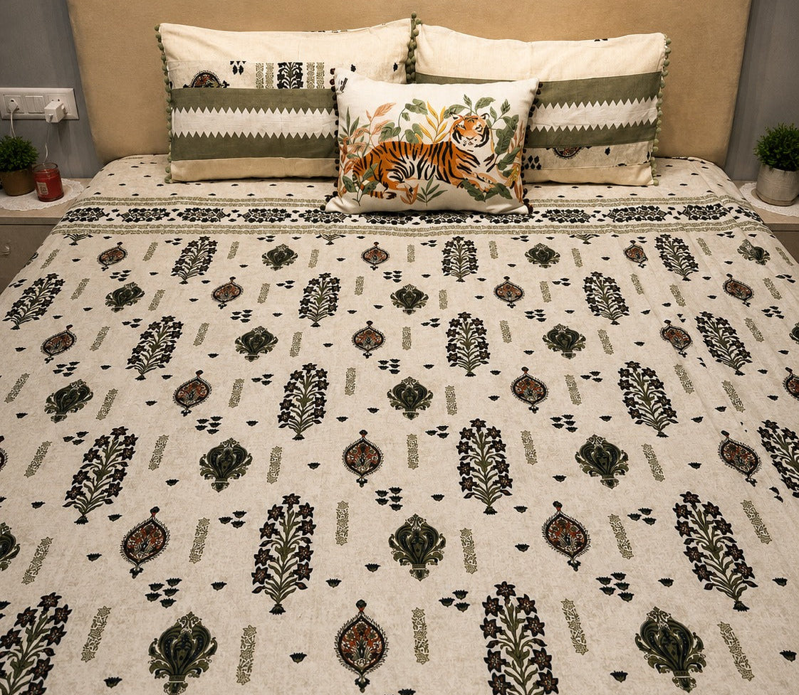 Olive Heritage Botanical Bedsheet Set
