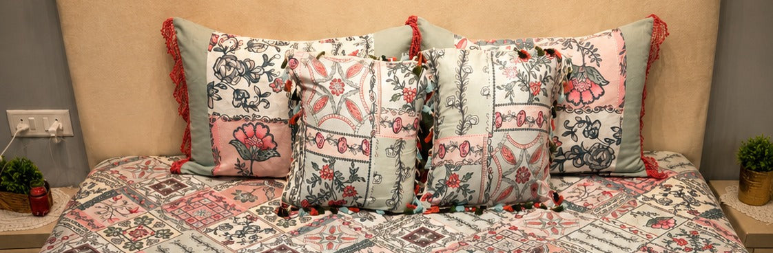 Coral Mosaic Floral Patchwork Bedsheet Set