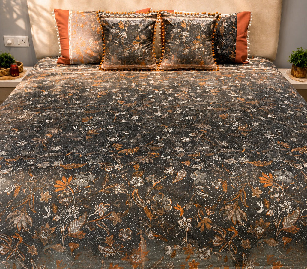 Charcoal Ember Floral Bedsheet Set