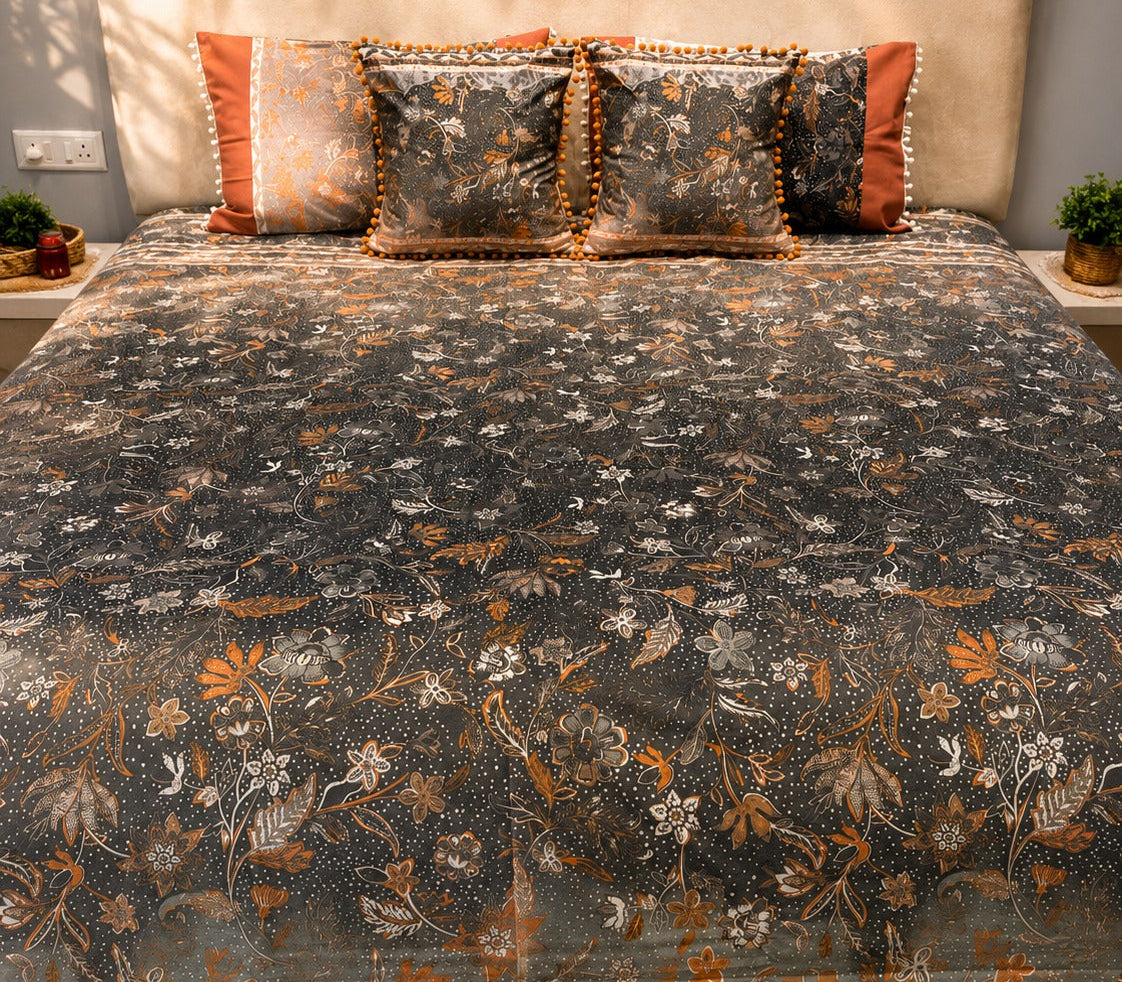 Charcoal Ember Floral Bedsheet Set
