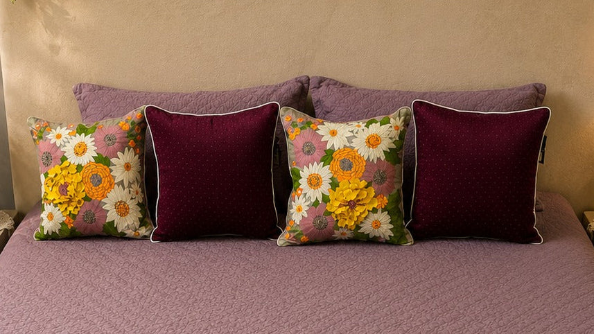Dusty Mauve Floral Quilted Bedsheet Set
