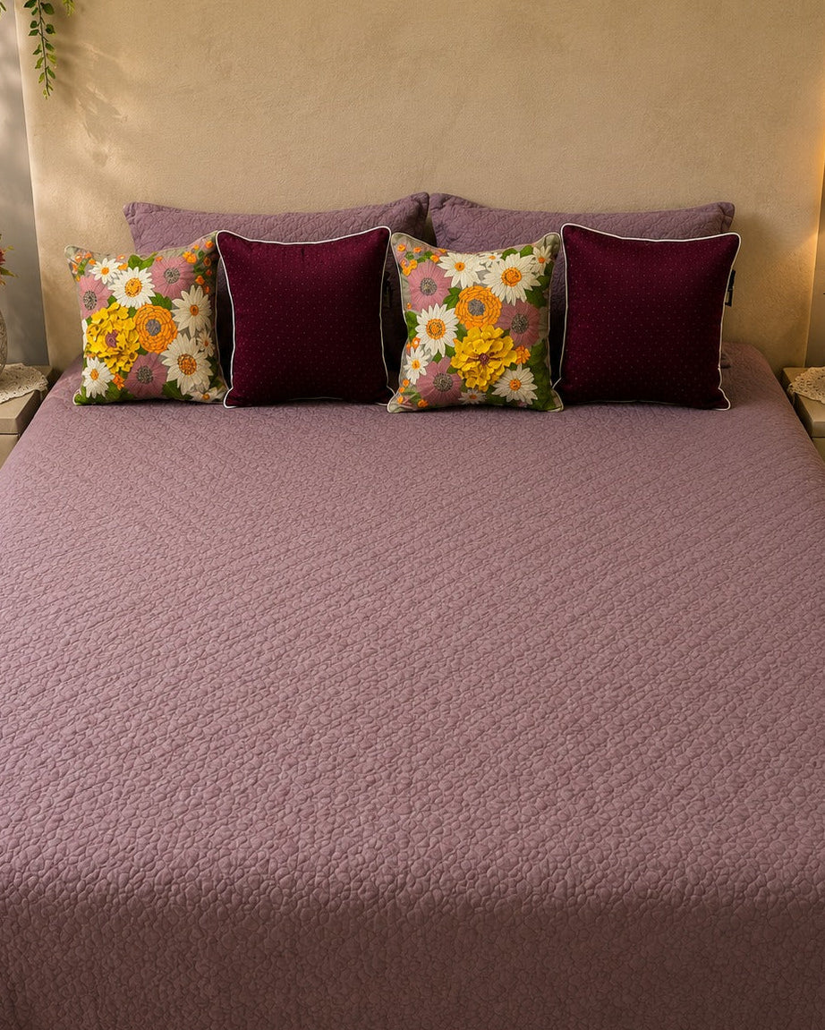 Dusty Mauve Floral Quilted Bedsheet Set