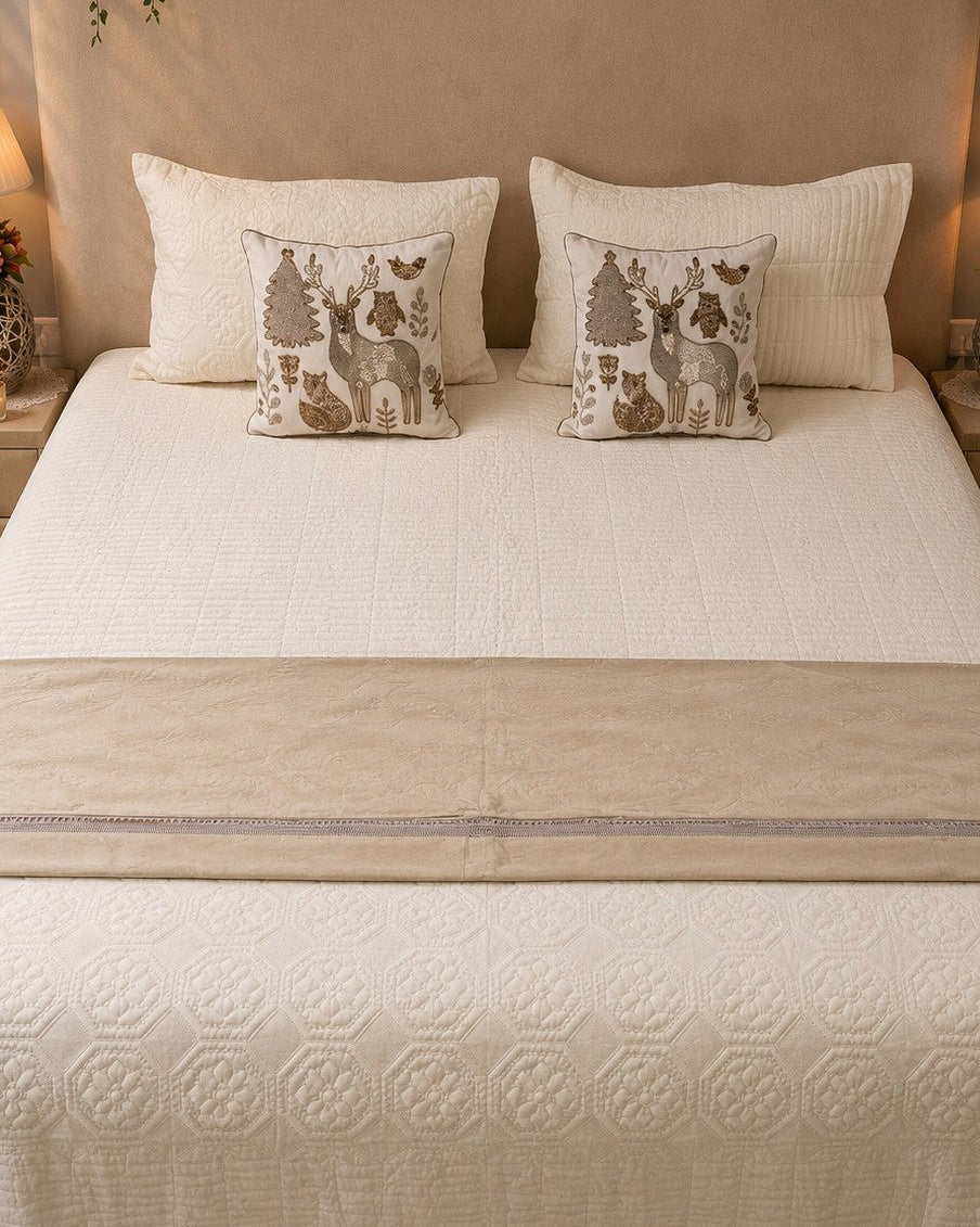 Ivory Woodland Quilted Bedsheet Set