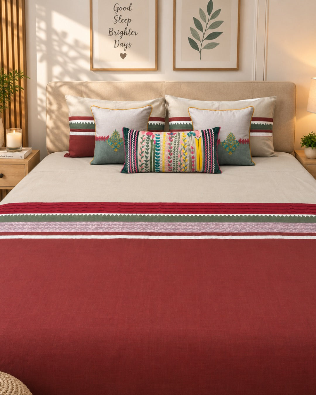 Coral Pink and Gold Bed Ensemble