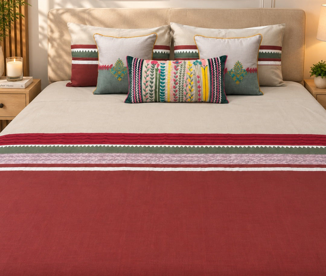 Coral Pink and Gold Bed Ensemble