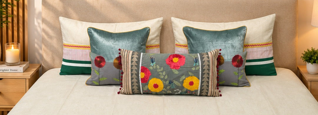 Ivory Leaf and Navy Bed Ensemble