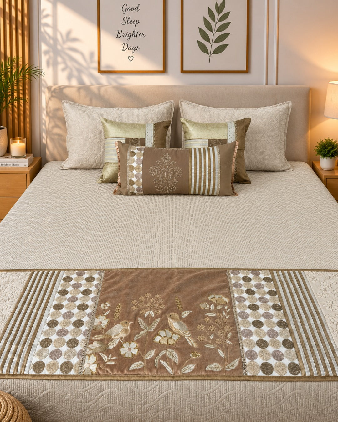 Slate Blue Mustard Floral Bedsheet Set