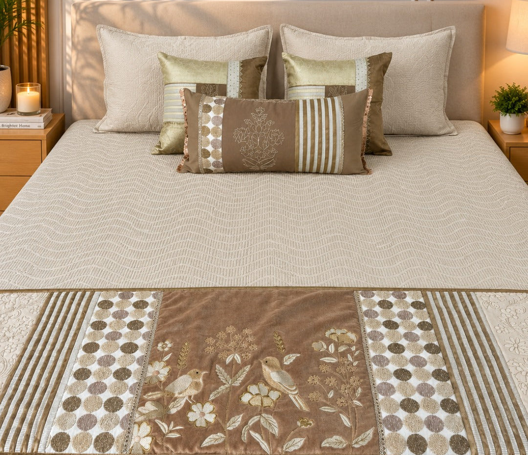 Slate Blue Mustard Floral Bedsheet Set