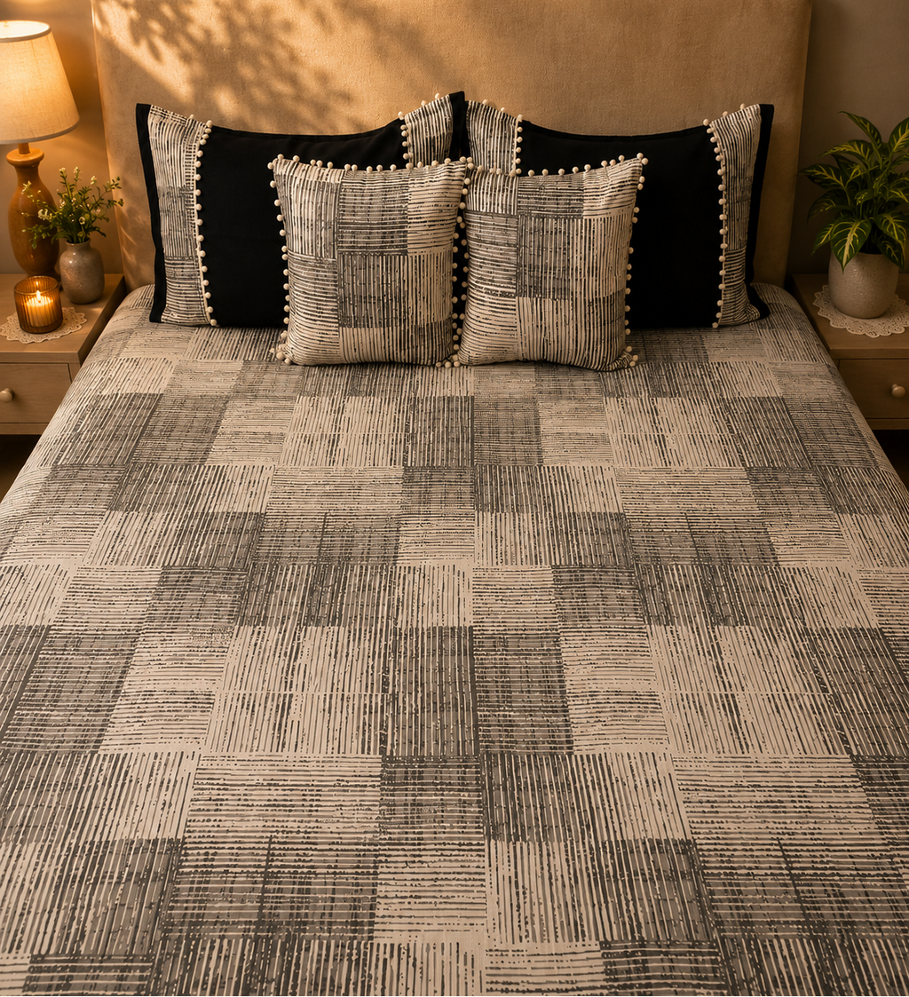 Black and Beige Geometric Bed Ensemble