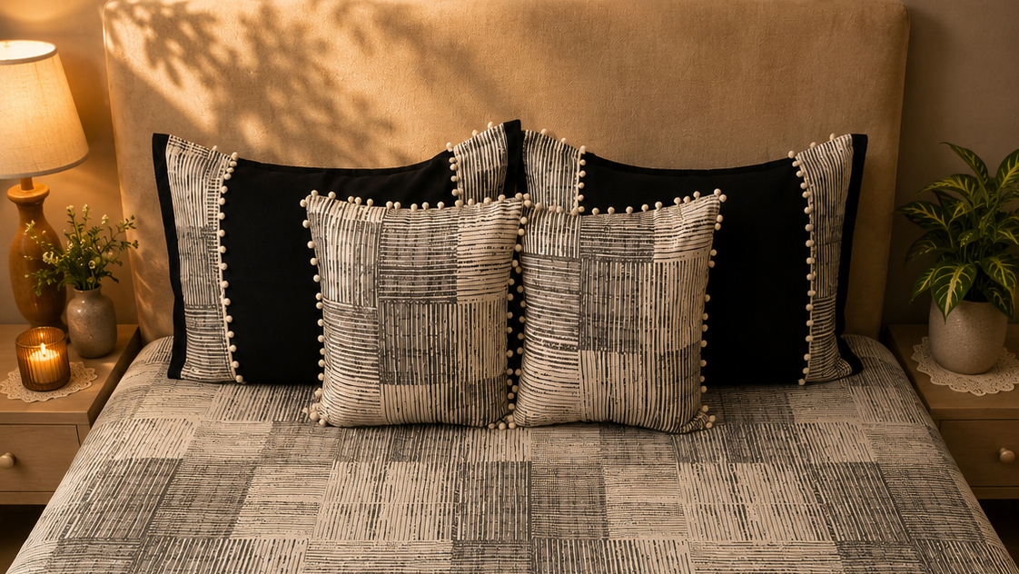 Black and Beige Geometric Bed Ensemble