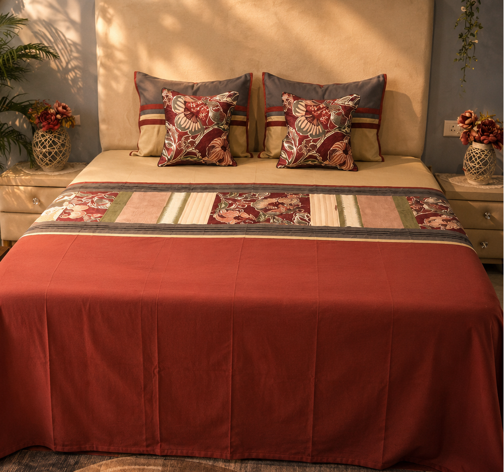 Rust Floral Panel Bed Ensemble
