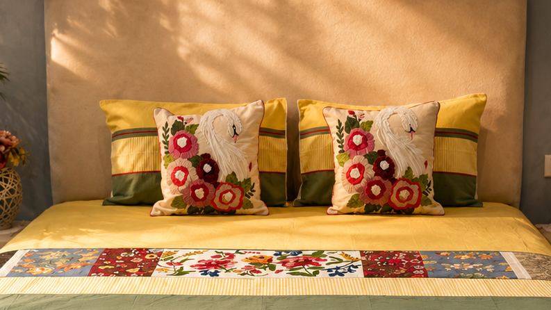 Olive Mustard Swan Bed Ensemble