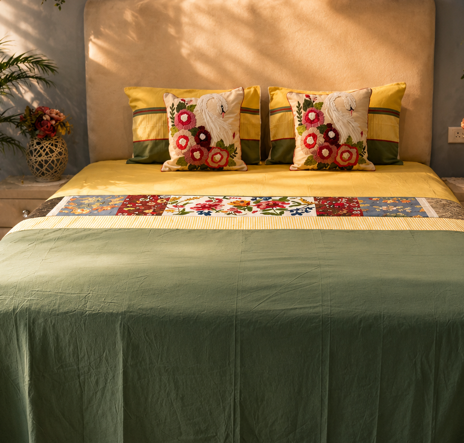 Olive Mustard Swan Bed Ensemble