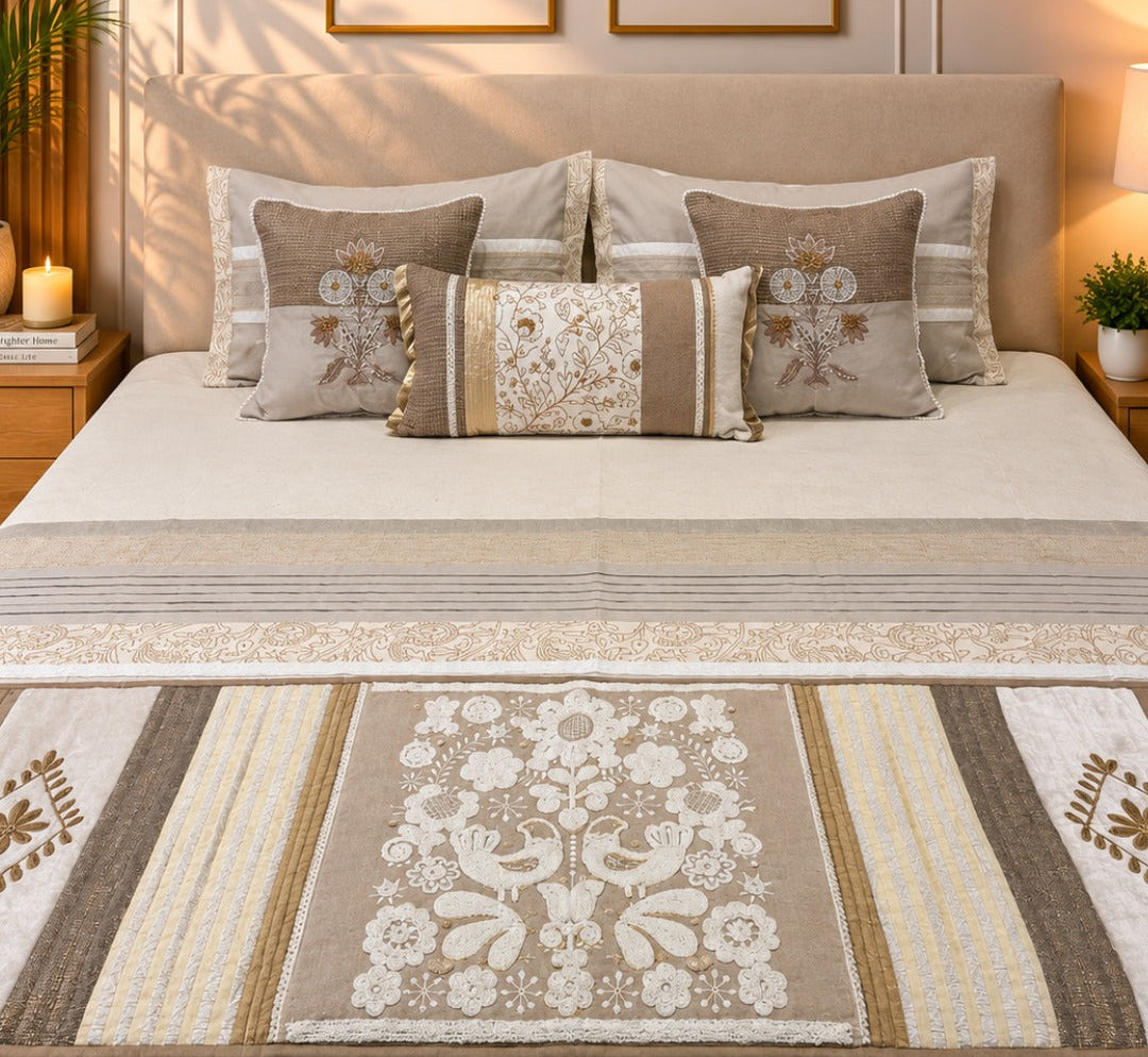Dusty Mauve Floral Quilted Bedsheet Set