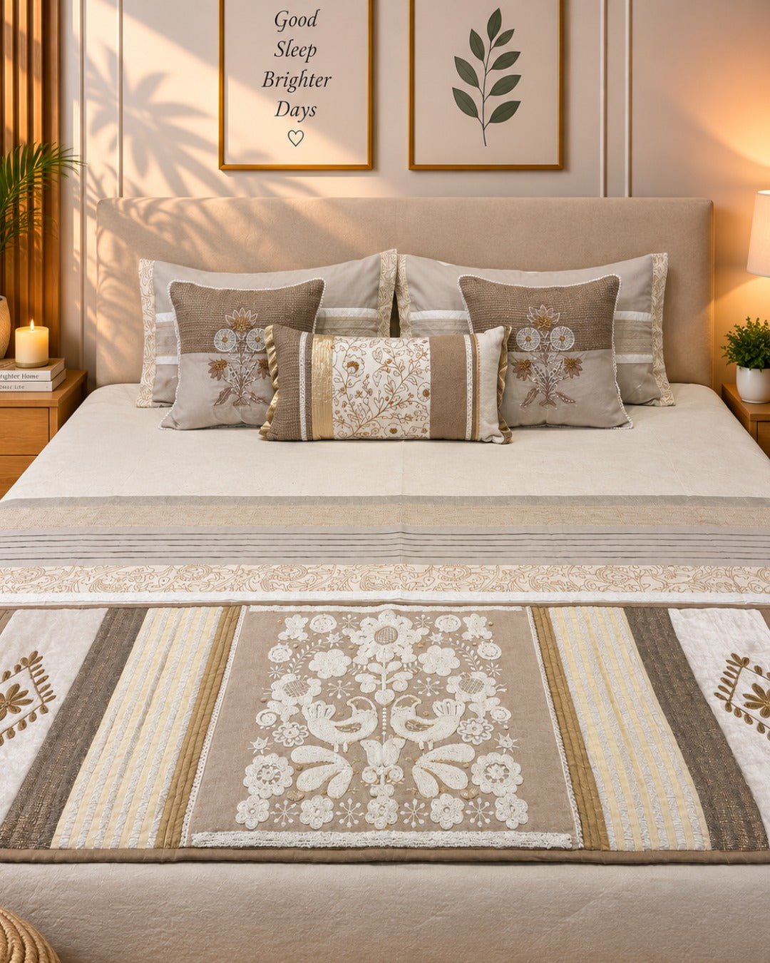 Dusty Mauve Floral Quilted Bedsheet Set